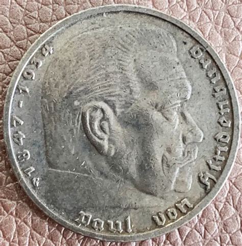 VERYRARE 1939 NAZI German Hitler Solid Silver Coin 5 Reichsmark G