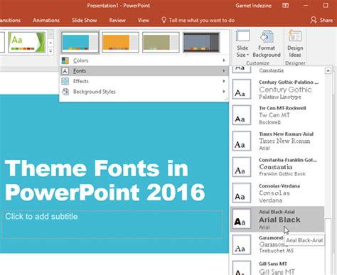 Theme Fonts in PowerPoint 2016 for Windows