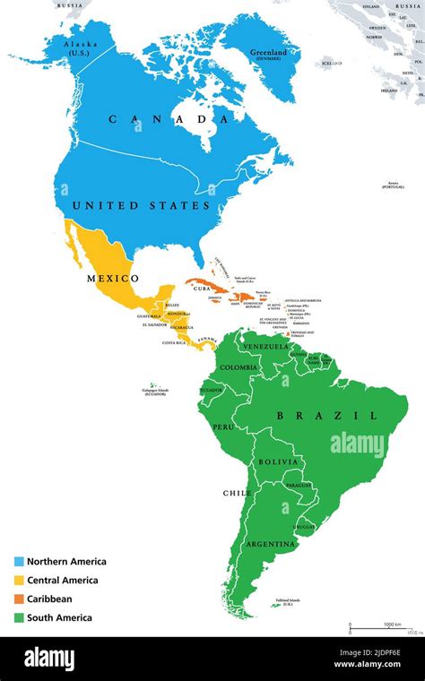 América geoquímica y mapa político Subregión de América del Norte con