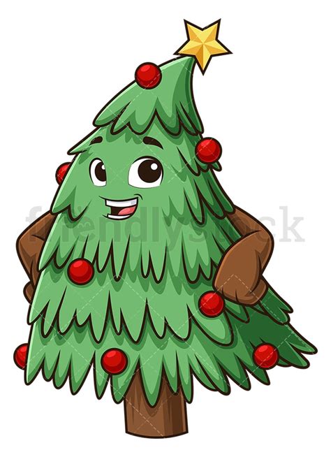 Happy Christmas Tree Cartoon Clipart Vector Friendlystock