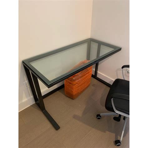 Crate And Barrel Pilsen Graphite Desk W Glass Top Aptdeco