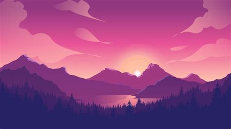 Premium Vector Pink Mountains Landscape Background Sunset Mountains