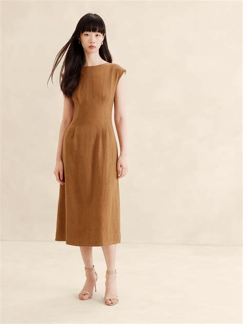 Banana Republic Lina Linen Midi Dress International Shipping