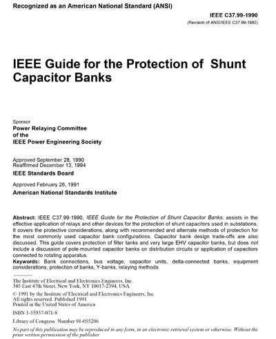 C37 99 1990 IEEE Guide For The Protection Of Shunt Capacitor Banks