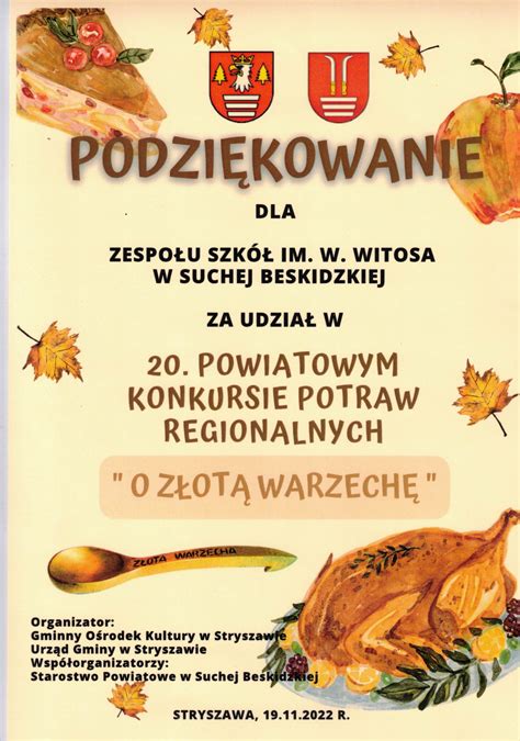 Podziękowanie za udział w konkursie Zespół Szkół im W Witosa w