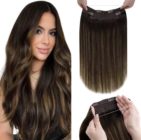 Laavoo Secret Wire Human Hair Extensions Brown Balayage 14inch Fish