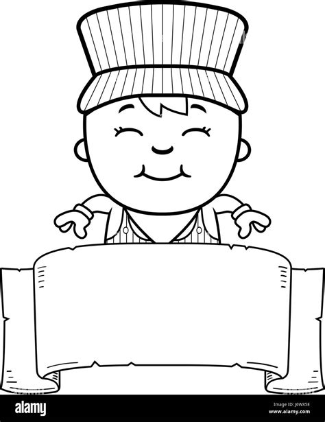 A Cartoon Illustration Of A Boy Train Conductor With A Banner Stock