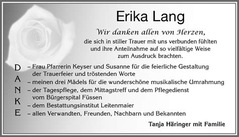 Traueranzeigen Von Erika Lang Augsburger Allgemeine Zeitung