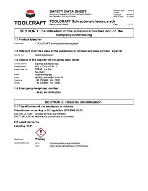 Fillable Online Safety Data Sheet Toolcraft Schraubensicherungslack