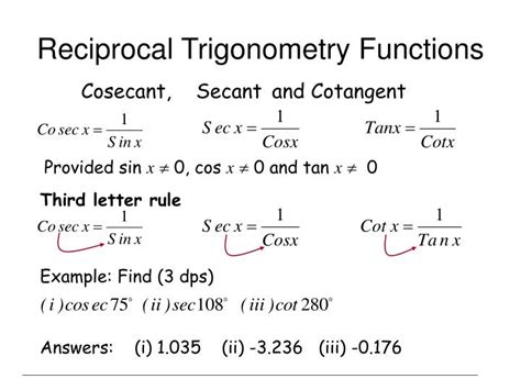 Reciprocal Function In Trigonometry Formula Identities