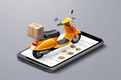 Fast delivery by scooter on mobile Ecommerce concept Online food order ...