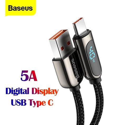 Baseus ไฟ led Display USB Type C Cable For Xiaomi Huawei 5A Fast