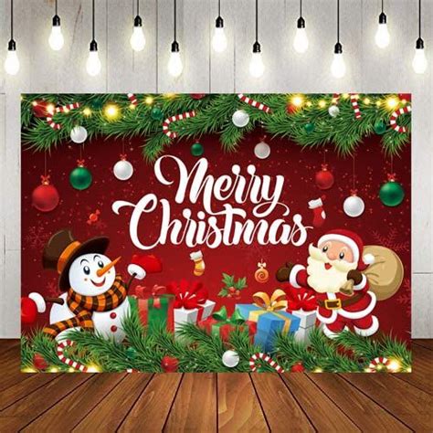 Merry Christmas Backdrop With Santa And Snowman