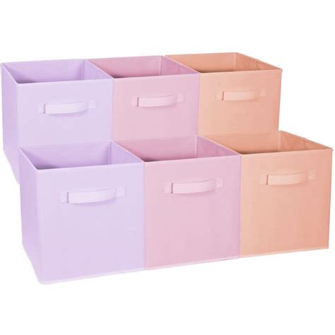 Sorbus 11 Inch 6 Pack Storage Bins With Handles Pastel Orange Pink