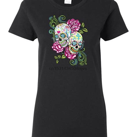 Sugar Skulls Roses Womens T Shirt Day Of Dead Dia De Los Muertos All