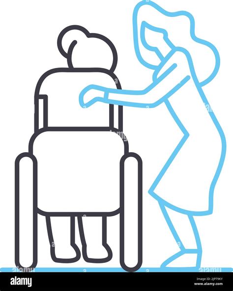 Disabled People Help Line Icon Outline Symbol Vector Illustration