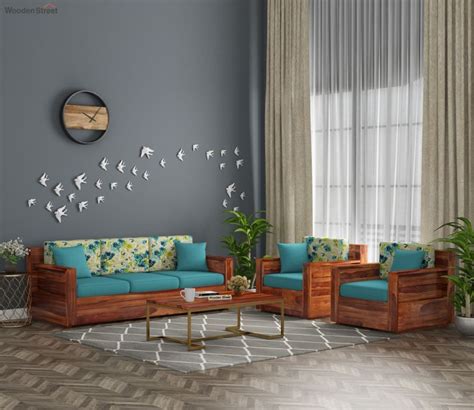 Buy Marriott Wooden Sofa Set Honey Teal Aqua Marine At 54 OFF Online