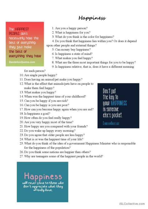 327 Happiness English Esl Worksheets Pdf And Doc