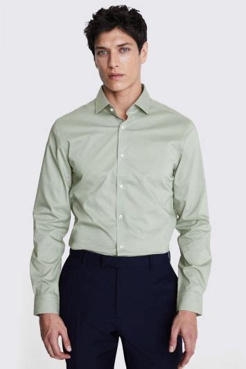 Mens Moss Slim Fit Sage Green Stretch Shirt In 2024 Formal Shirts