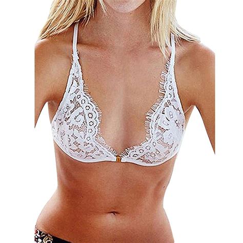 Photno Women Hollow Translucent Underwear Sheer Lace Strap Lingerie Bra