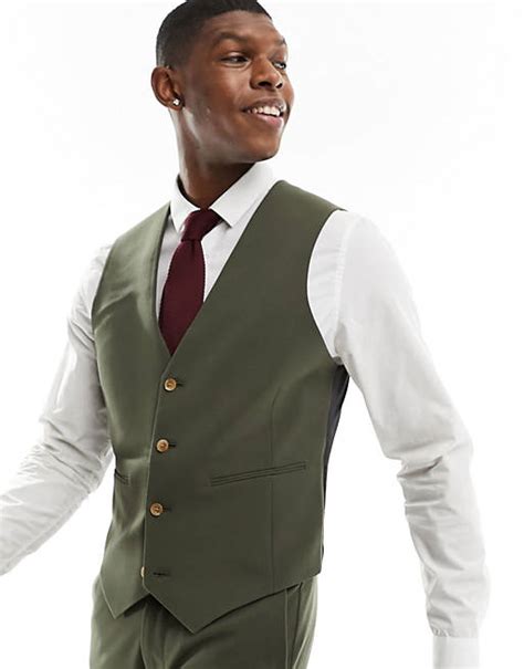 Asos Design Super Skinny Suit Waistcoat In Khaki Asos