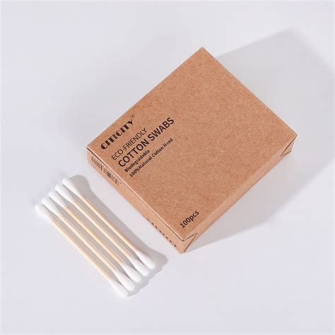 Eco Friendly Cotton Swabs Bamboo Cotton Buds In Kraft Box 100 Pieces