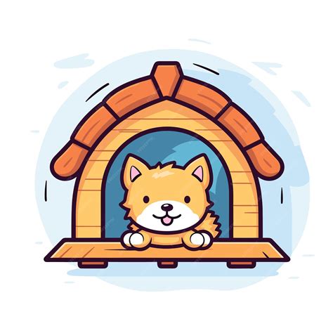 Premium Vector A Cartoon Cat Sits In A Dog House