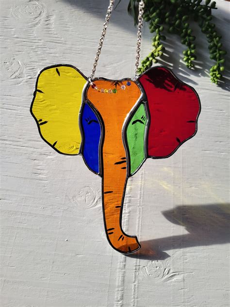 Elephant Stained Glass Suncatcher T In Rainbow Colored Etsy