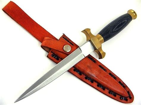 Black Wood Handle Double Edge Dagger Blade Hunting Knife With Leather Sheath Ebay