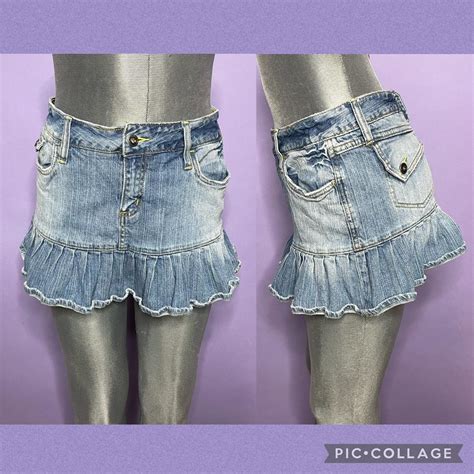 2000s Pleated Light Wash Denim Mini Skirt💞 Fits Depop