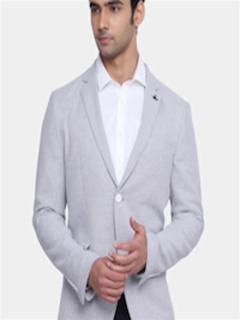 Buy Blackberrys Men Grey Solid Pure Cotton Slim Fit Blazers Blazers