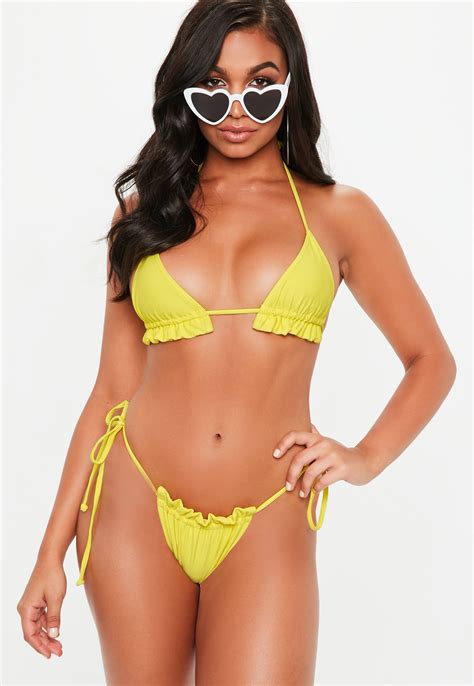 Lyst Missguided Yellow Tie Side Ruffle Bikini Briefs In Yellow