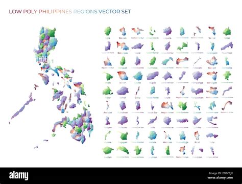 Regiones De Baja Poli Filipina Mapa Poligonal De Filipinas Con