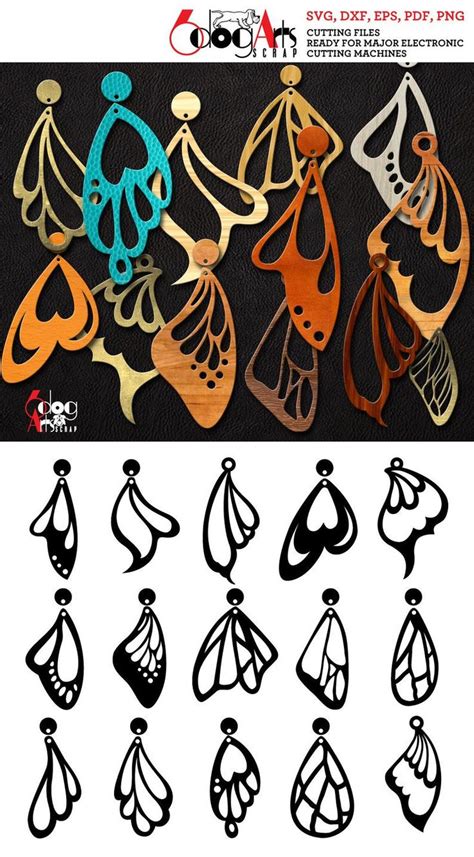 15 modèles de boucle d oreille SVG DXF Aile de papillon bois acrylique