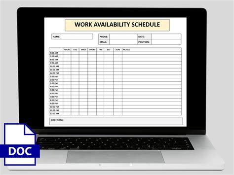Employee Availability Form: Weekly & Hourly Schedule Template Work