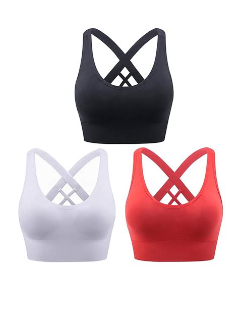 Hanerdun 3 Pack Sports Bras For Women Padded Sports Bra Seamless Cross