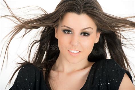 Beautiful Woman With Long Brown Hair Pportrait Of A Fashion Mode Stock