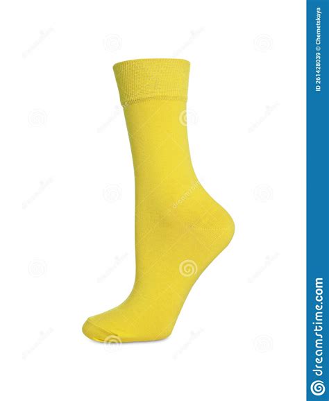 One Bright Yellow Sock On White Background Stock Image Image Of