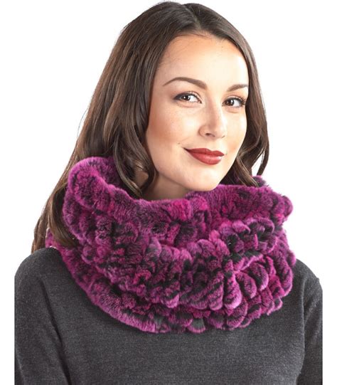 Christine Fuchsia Knitted Rex Rabbit Fur Snood Scarf Furhatworld