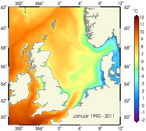 Map Of Average Sea Surface Temperature In January Showing The