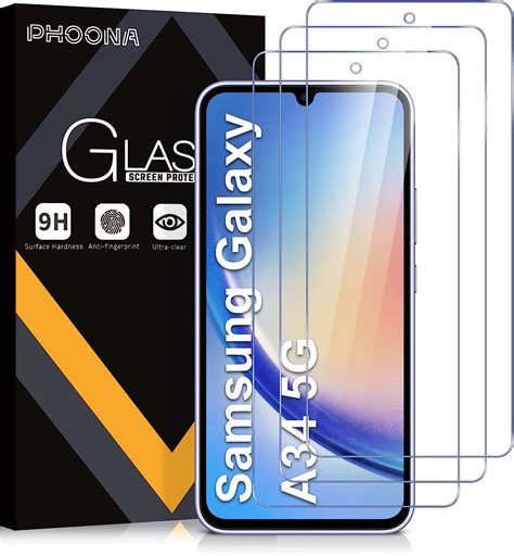 Phoona 3 Pièces Verre Trempé pour Samsung Galaxy A34 5G Film Protection