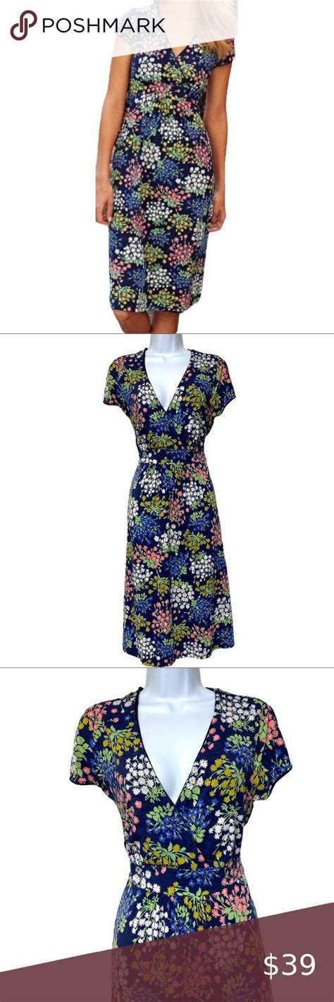 Boden Lola Jersey Faux Wrap Bodice Floral Midi Dress Blue 10 Blue