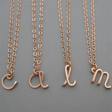 Rose Gold Initial Necklace Rose Gold Letter Necklace Dainty Etsy