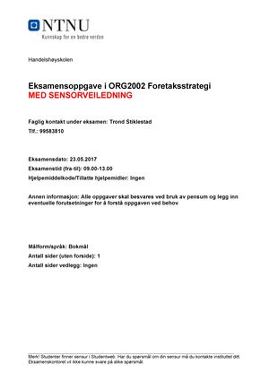 Eksamen ORG2002 vår 2019 med sensurveiledning SENSORVEILEDNING