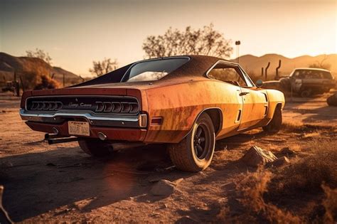 Un Viejo Muscle Car Oxidado Con La Matr Cula Que Dice Dodge Challenger