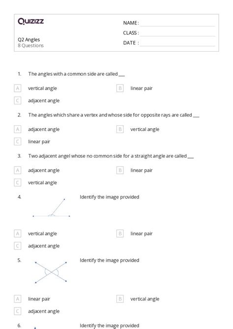 50 Complementary Supplementary Vertical And Adjacent Angles Worksheets For 2nd Class On