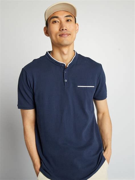 Polo Col Mao En Piqu De Coton Bleu Marine Kiabi