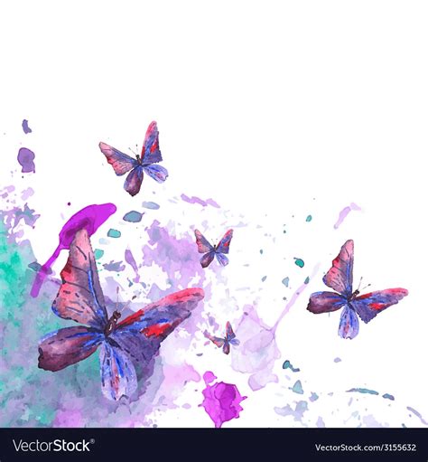 Abstract Watercolor Background With Butterflies Vector Image