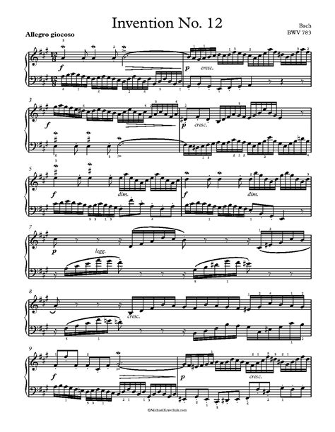 Free Piano Sheet Music Invention No Bwv Bach Michael