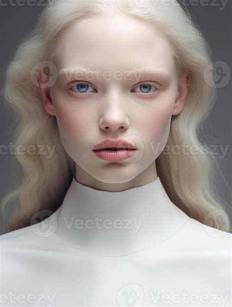 AI generated Beautiful young albino woman with blue eyes. Natural ...